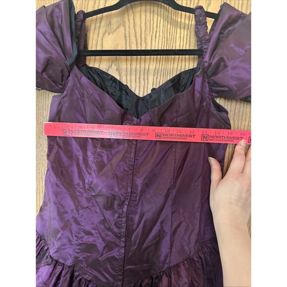 90s Goth Prairie Prom Dress Sz 10 Alfred Angelo Metallic Party Purple Vampire - Picture 12 of 12